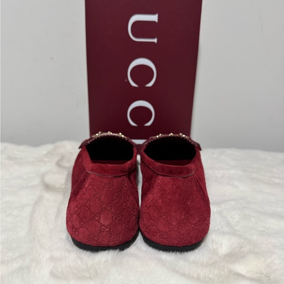 Gucci Women's Burgundy Suede Horsebit Loafers - Picture 3 of 6